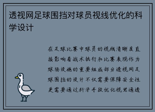 透视网足球围挡对球员视线优化的科学设计